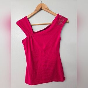 Express XS Pink Shirt Top Y2K Rhinestone Studded Accent Stretch